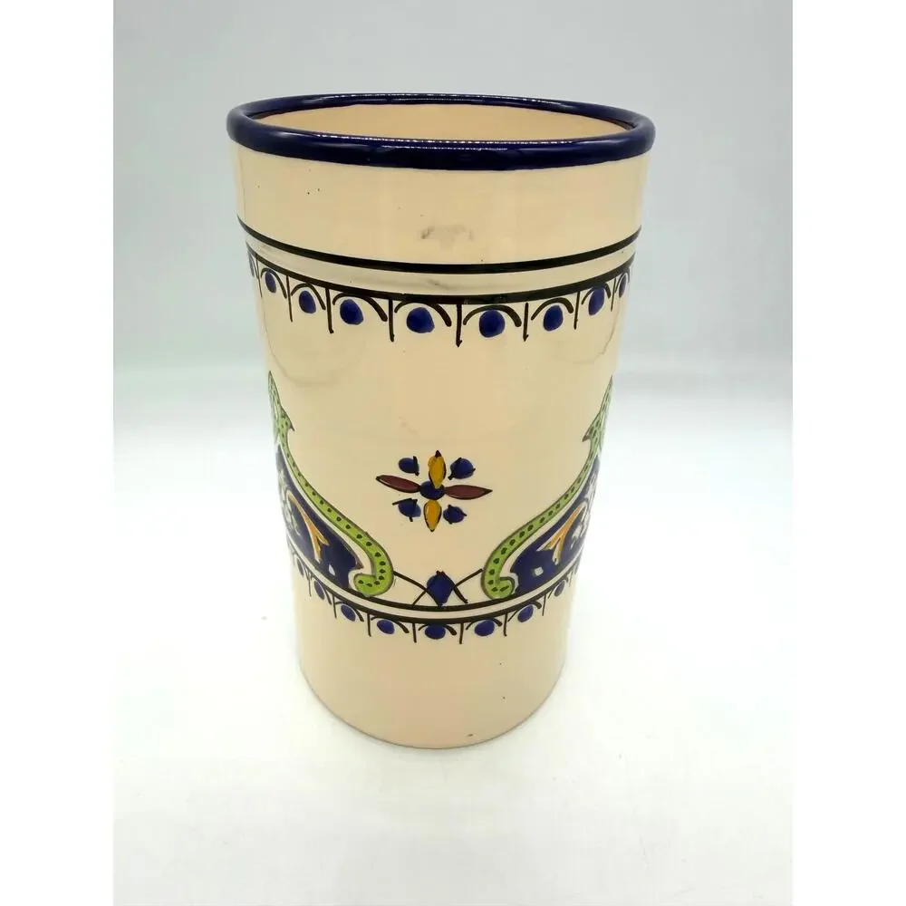 Le Souk Ceramique Salvena Stoneware Hand-Painted Utensil Holder Canister Tunisia